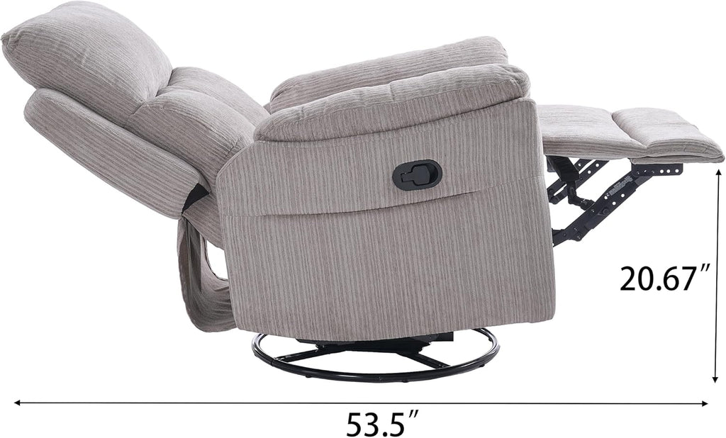 Oversized Rocker Recliner Chair, Manual Swivel Rocking Recliners with Adjustable Backrest Footrest for Adults, 360° Swivel Lazy Boy Recliner Chairs for Living Room, Reading, Bedroom, Beige