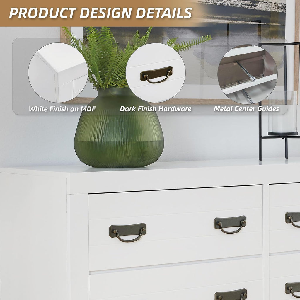 Signature Design by Ashley Binterglen Casual Coastal Six-Drawer Dresser with Dovetail Construction for Bedroom, White Finish, 57.13' W x 16.38' D x 35.5' H