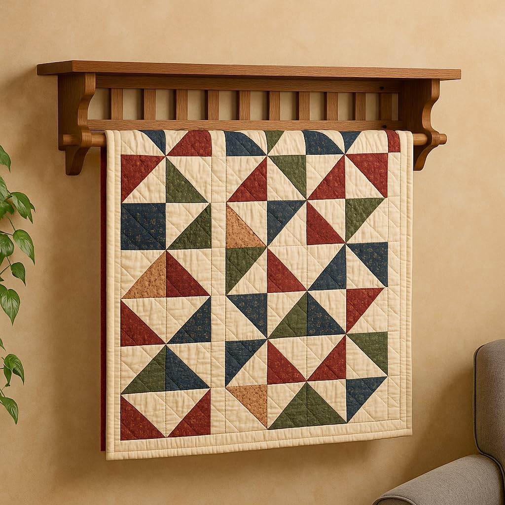 RRD Mounted Mission Style Quilt Rack with Shelf - Amish Made Quilt Hanger for Wall Hangings with Display Shelf - Rustic Quilt Wall Tapestry Rug Hangers Cherry Wood, Washington Cherry Stain 30'