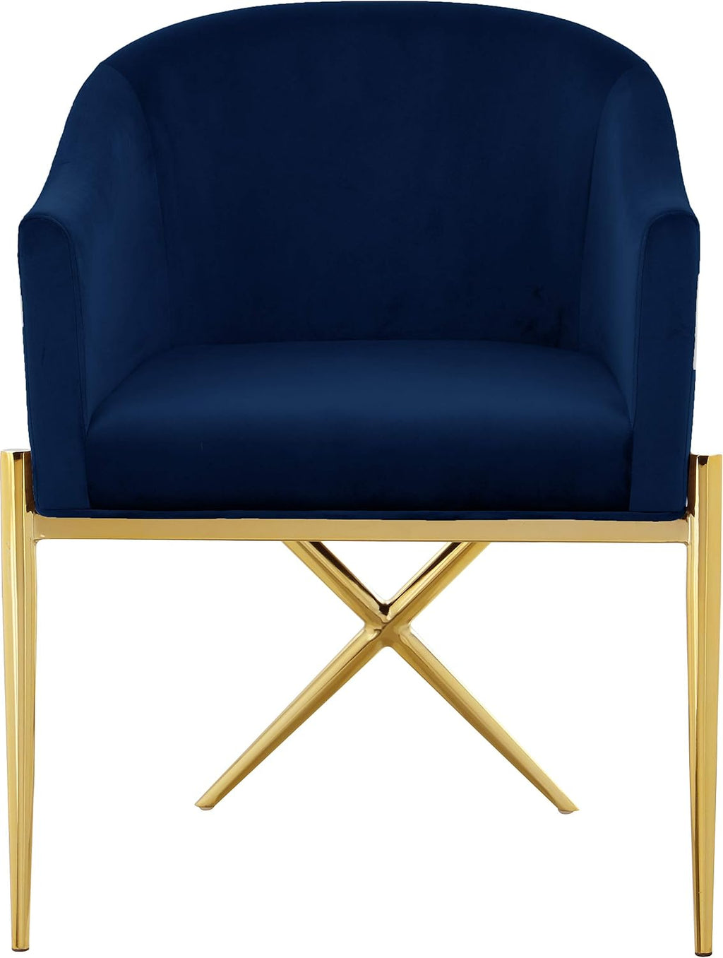 Meridian Furniture Xavier Collection Modern | Contemporary Velvet Upholstered Dining Chair with Sturdy Steel X Shaped Legs, 25.5' W x 24.5' D x 31.5' H, Navy