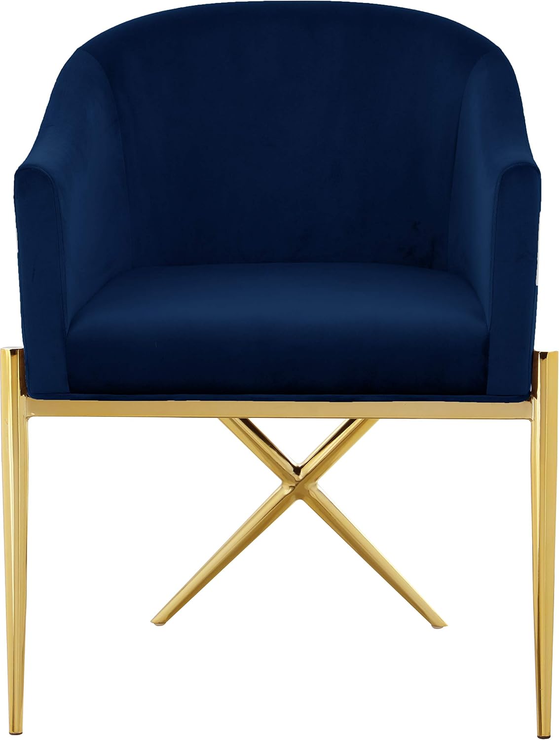Meridian Furniture Xavier Collection Modern | Contemporary Velvet Upholstered Dining Chair with Sturdy Steel X Shaped Legs, 25.5' W x 24.5' D x 31.5' H, Navy
