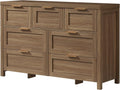 OAKHAM HOME 47' Wide 7 Drawer Dresser, Rustic Wooden Storage Dresser with Metal Handles, Large Chest of Drawers for Bedroom, Living Room & Hallway (Special Walnut)