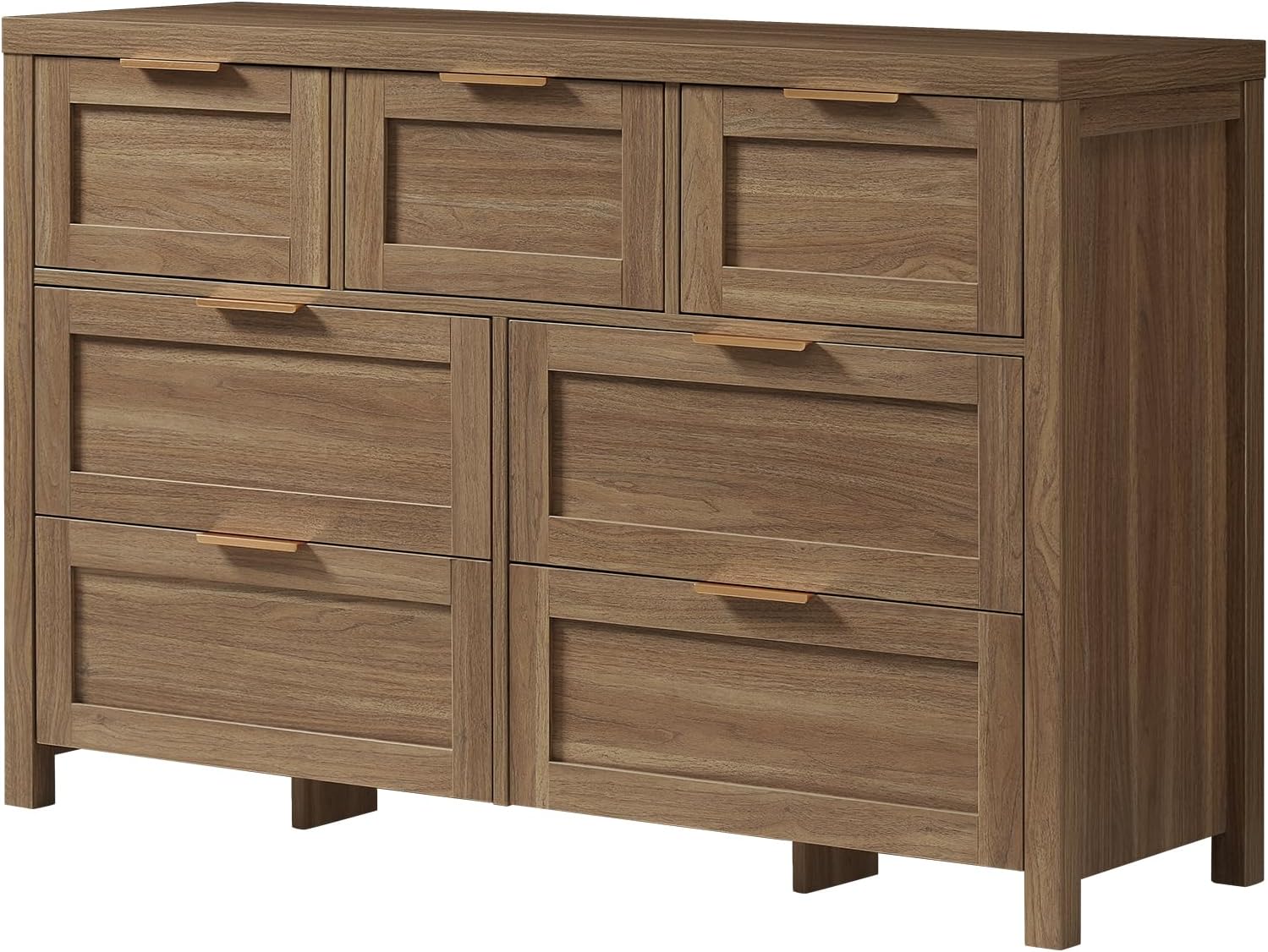 OAKHAM HOME 47' Wide 7 Drawer Dresser, Rustic Wooden Storage Dresser with Metal Handles, Large Chest of Drawers for Bedroom, Living Room & Hallway (Special Walnut)