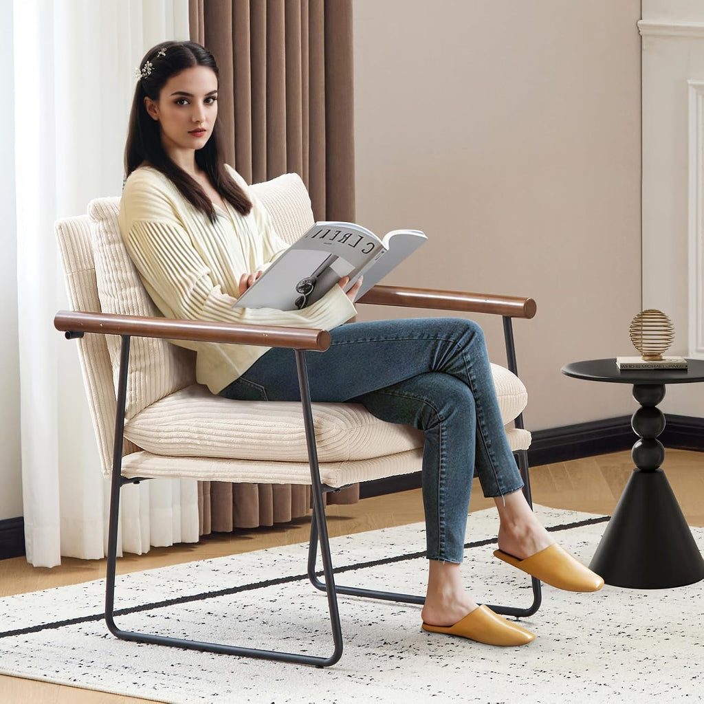 Furnilivng Large Sling Accent Chair, Comfortable Boucle Fabric Arm Chair, Upholstered Cozy Reading Chair for Living Room, Bedroom, Dressing Room, Home Office (Beige, Set of 2)