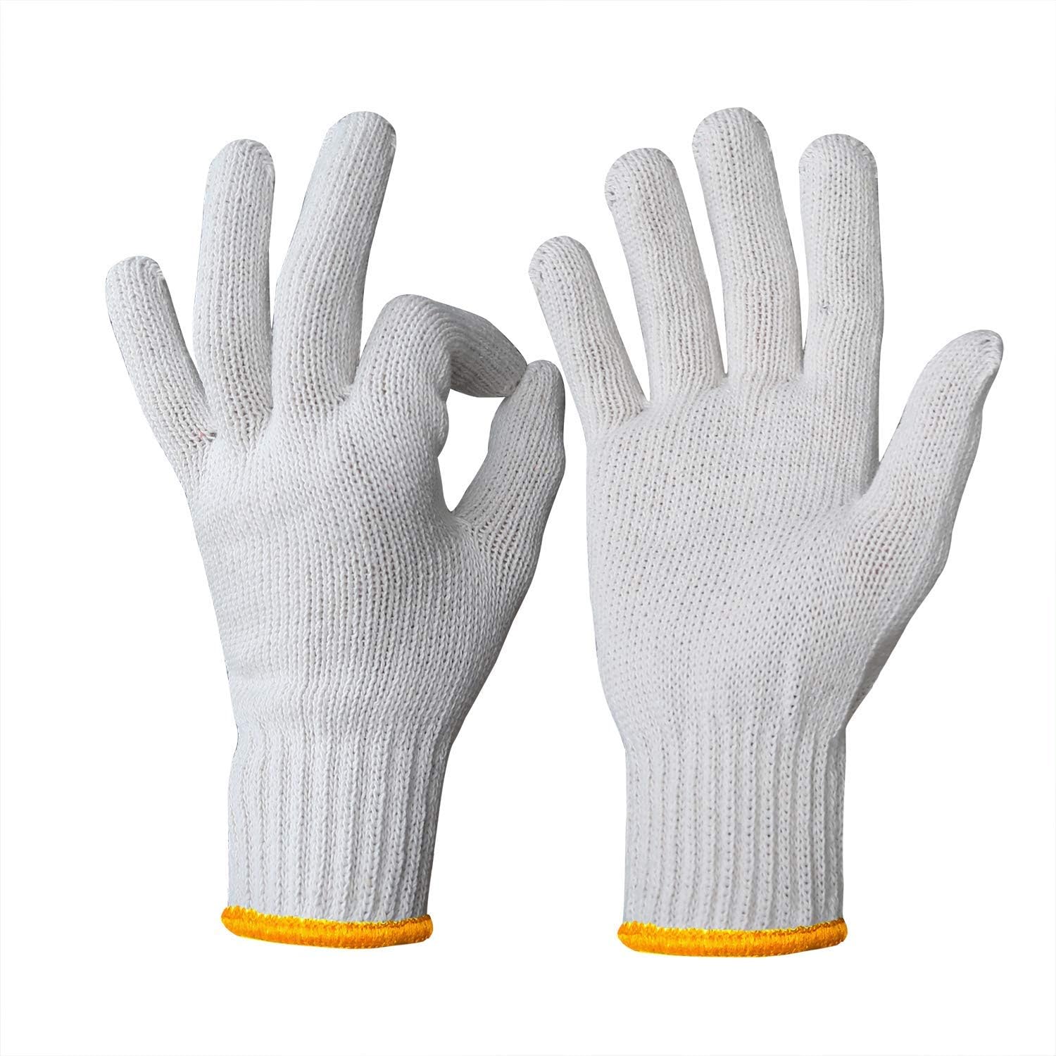 Evridwear Cotton Polyester String Knit Shell Safety Protection Work Gloves for Painter Mechanic Industrial Warehouse Gardening Construction Men One Case (12 PairsX20) With no dots, L Size
