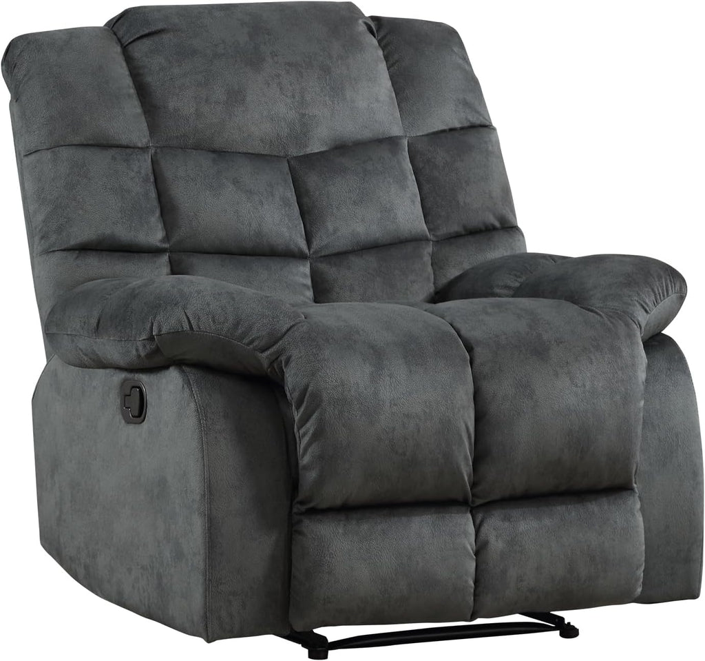 EBELLO Manual Recliner Chair, Overstuffed Reclining Sofa with Soft Padded Headrest and Armrest, Soft Fabric Single Couch for Living Room, Grey Green