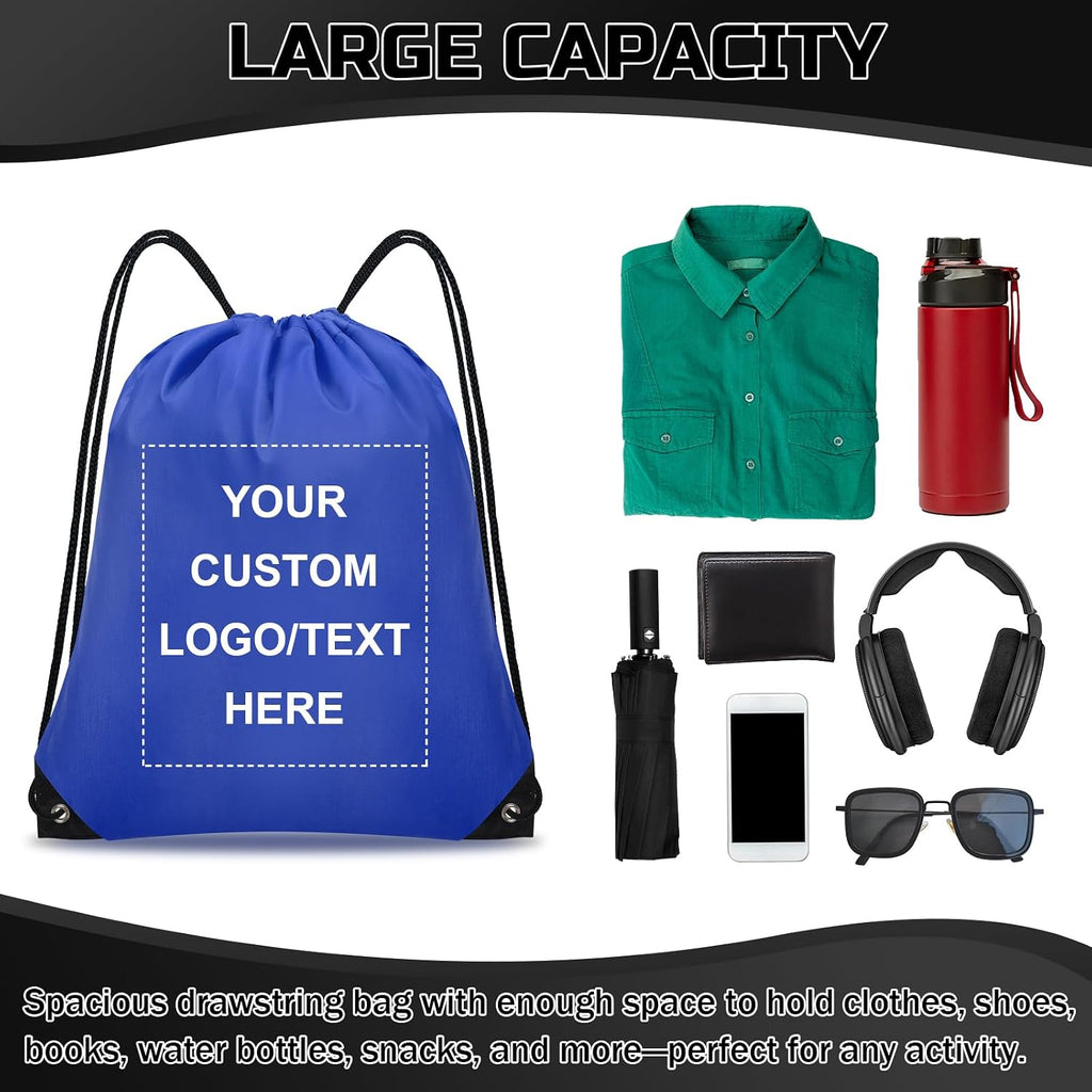Grneric Personalized Drawstring Backpacks Bulk with Custom Logo 100 Pack Polyester String Gym Bags for Events, Travel, Sports, Black