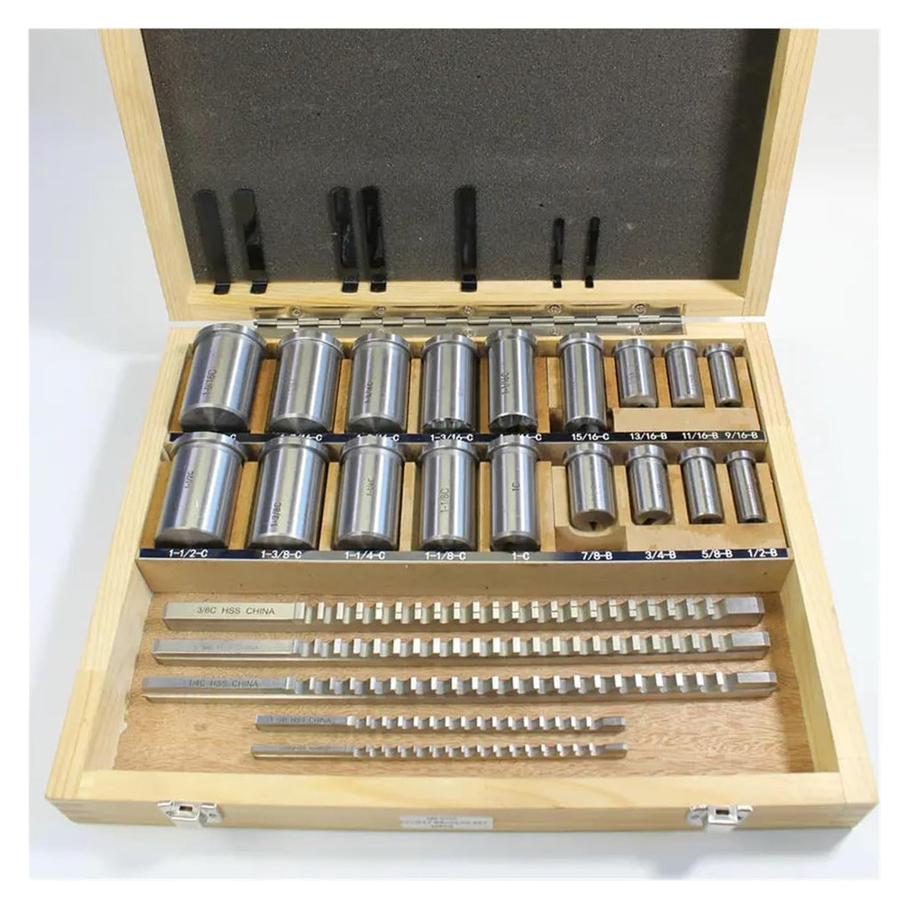 Keyway Broach Kit 30pcs Keyway Broach Set, Inch Sized 5pcs Broaches 1/2''-1-1/2'' 18pcs Bushings and 7pcs Shims HSS Keyway Tool for CNC Machine