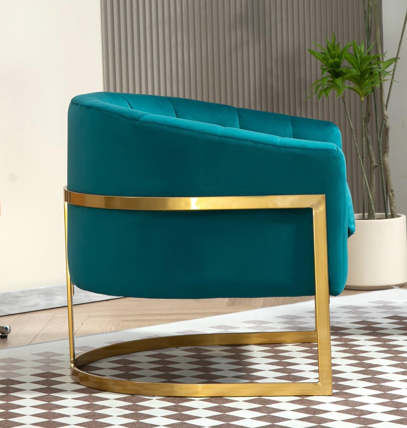 Container Furniture Direct Velvet Modern Accent Armchair - Luxury Gold Frame | Versatile Seating for Living Room, Bedroom, Office, Greenish Blue