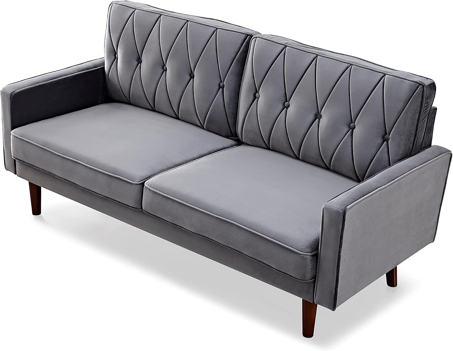 Container Furniture Modern Style Tufted Velvet Couches for Living Room with Soft Fabric Upholstery and Solid Wood Frame, 2 Piece Sofa and Loveseat Set, Grey