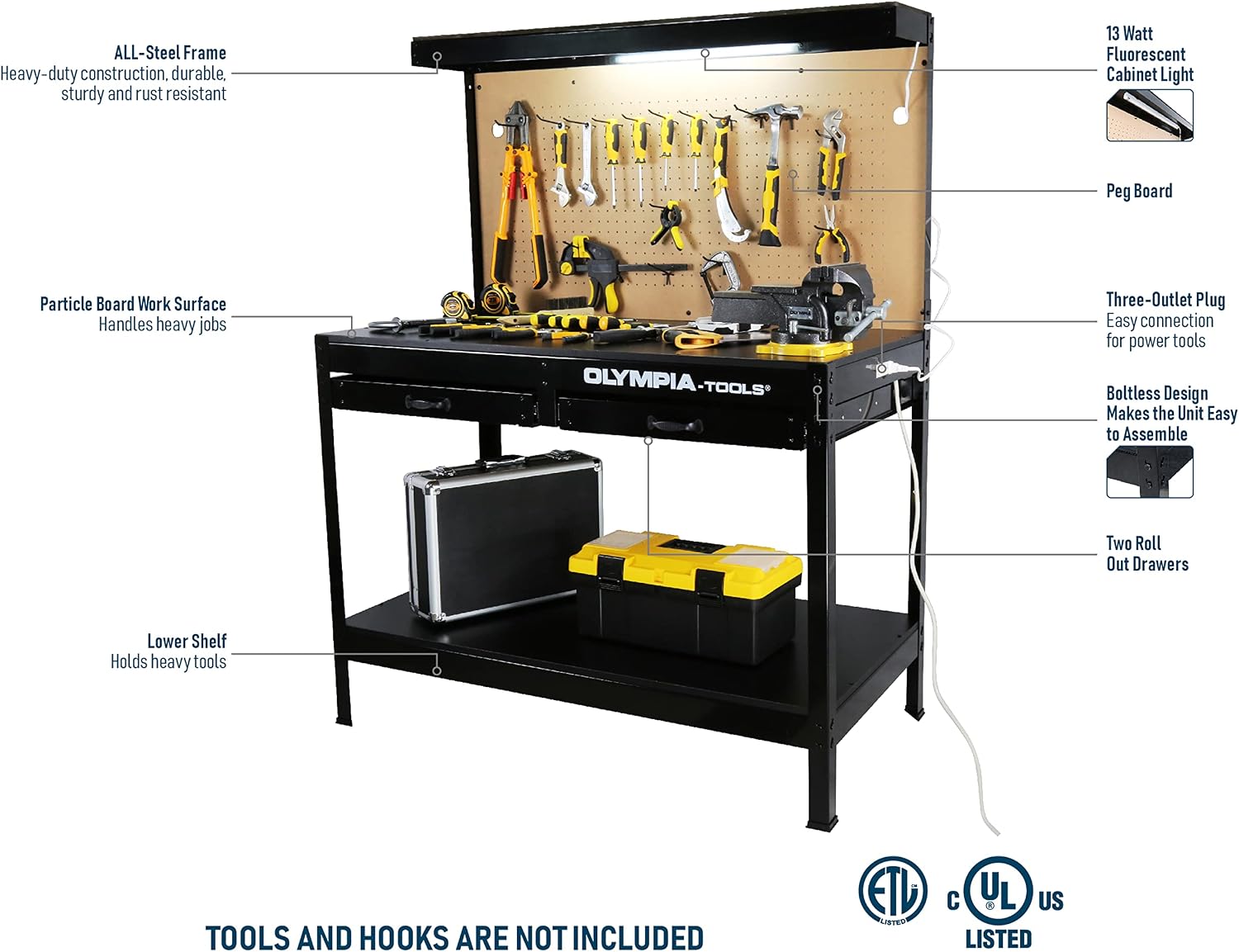 Olympia Tools Multi-Purpose Workbench With Light, 82-802 , Black