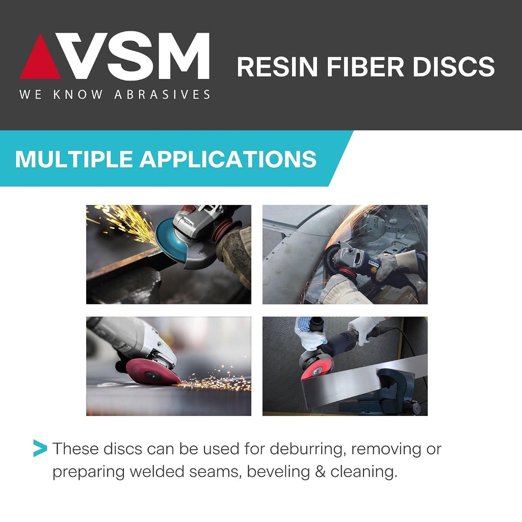 VSM 149549 Resin Fiber Disc, Red, Coarse Grade, Fiber Backing, Ceramic Plus, 24 Grit, 5' X 7/8' Arbor Hole, Pack of 50