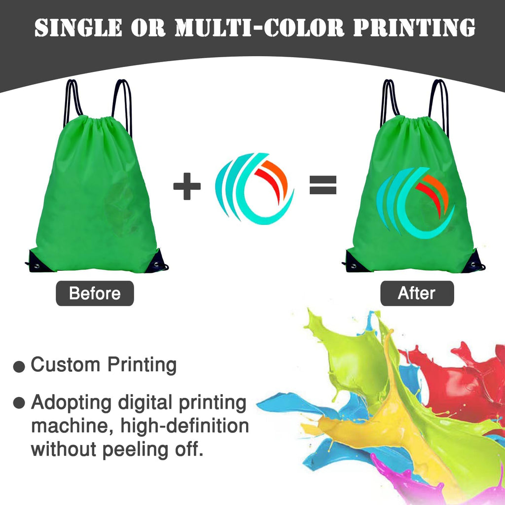 Custom Bags With Your Logo Set of 100 Custom Backpack Draw String Bags Pack Bulk for Travelling Swimming Gym Everyday Use (Green)