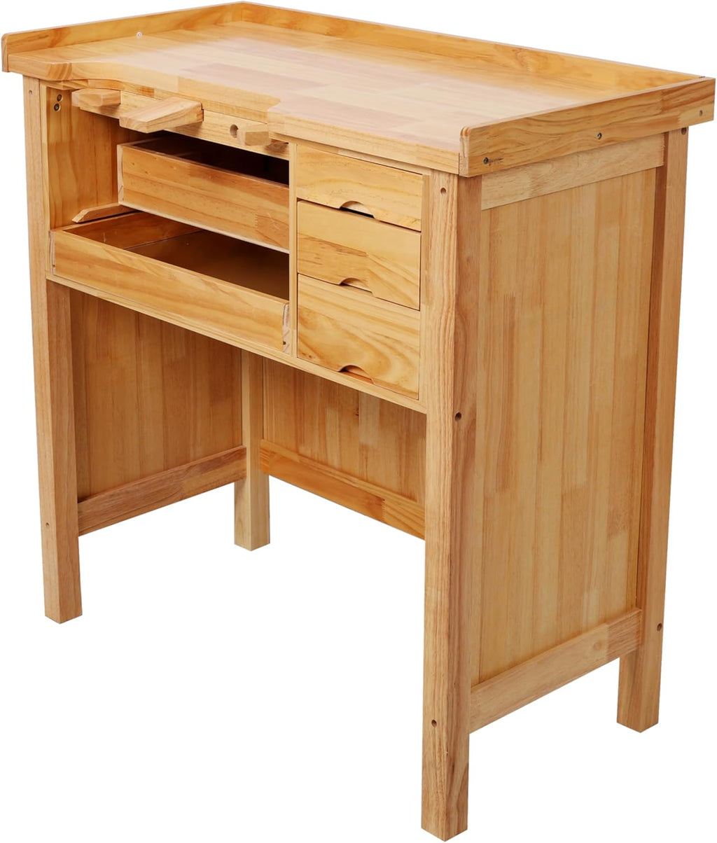 Montary 39-Inch Solid Wood Jewelry Workbench - Heavy Duty Jewelry Bench with Mandrel Tray & Metal Liner Pan & Practical Storage Drawers for Jewelry Making & Repair Station