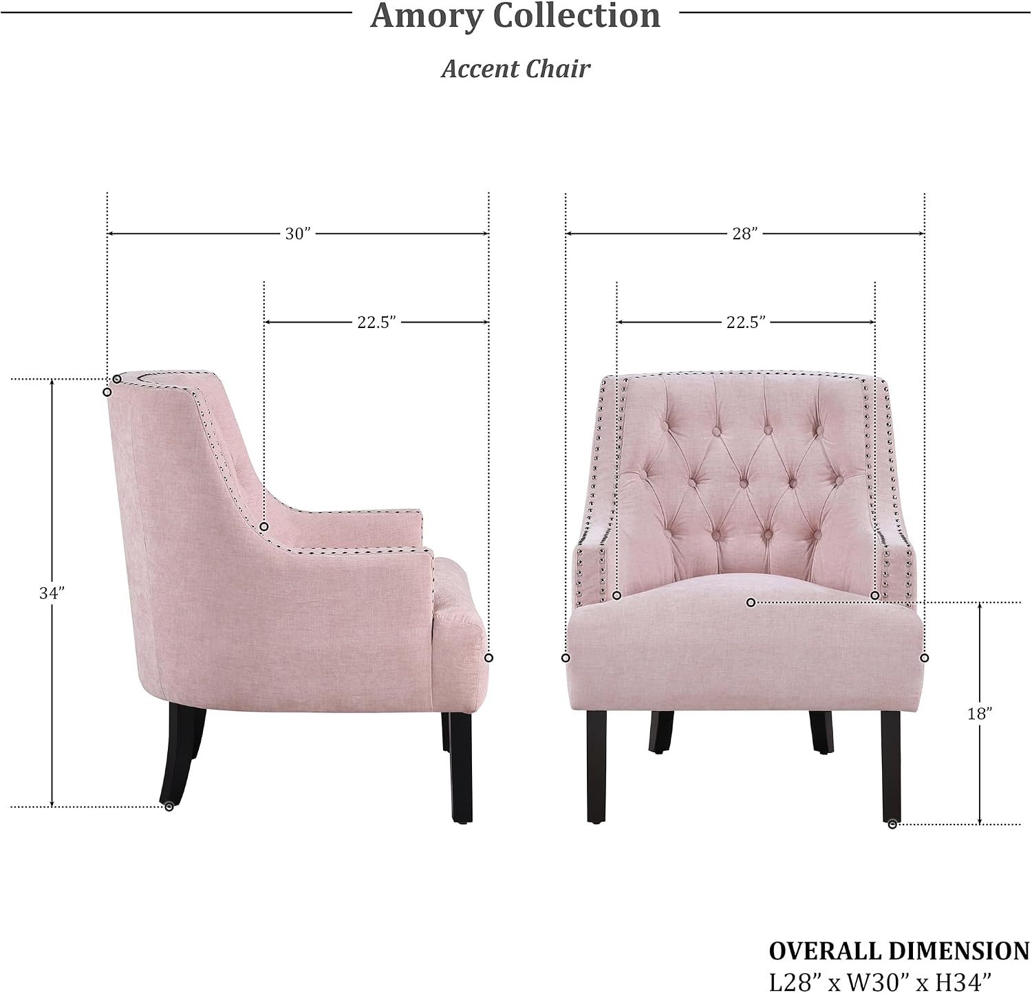 Lexicon Accent Chair Reading Chair Comfy Chair for Bedroom, Upholstered Armchair with Solid Wood Frame, Tufted Cushion Nail Head Trim, Single Sofa Chair for Living Room, Office, Pink Chenille