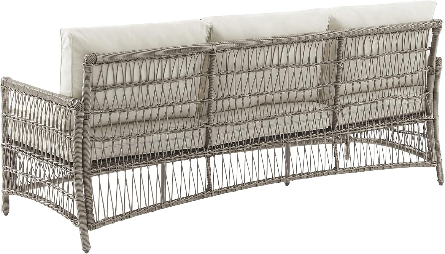 Crosley Furniture Thatcher Wicker Outdoor Sofa, 3-Person Patio Couch for Porch, Deck, Backyard, Driftwood with Creme Cushions