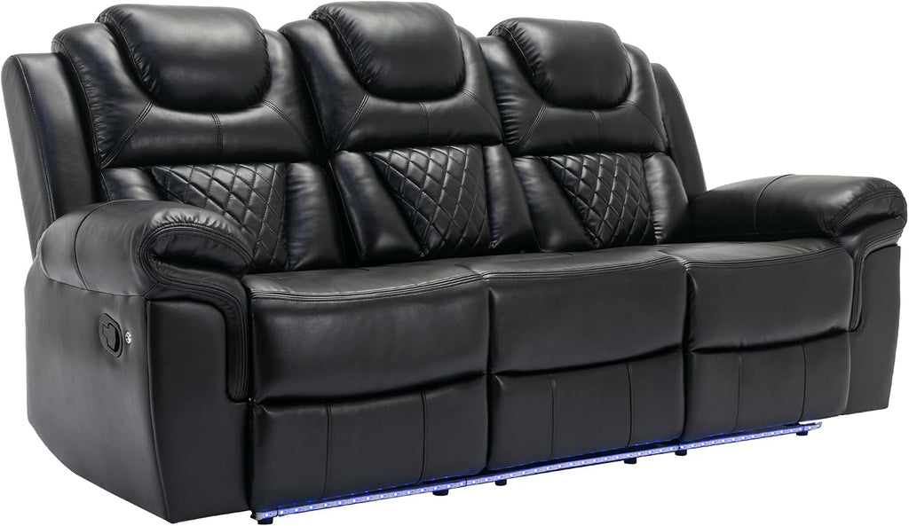 Merax Recliner Chairs Home Theater Seating, with Center Console, Cup Holders, USB Ports, Power Sockets, LED Light Strip