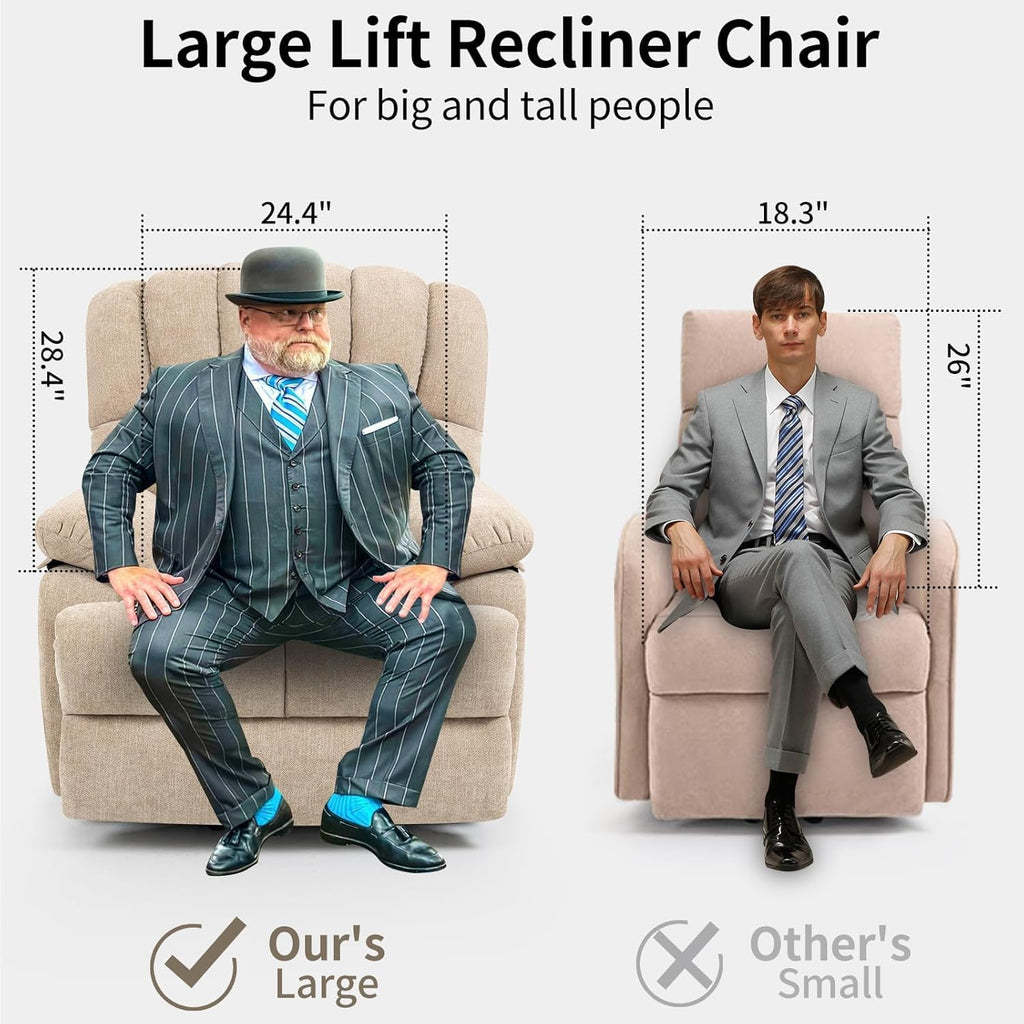Power Recliner with Vibration Massage & Lumbar Heat, Electric Lift Chairs for Elderly, High Back Reclining Max 155 Degree with Charging Ports, Chenille Fabric Beige
