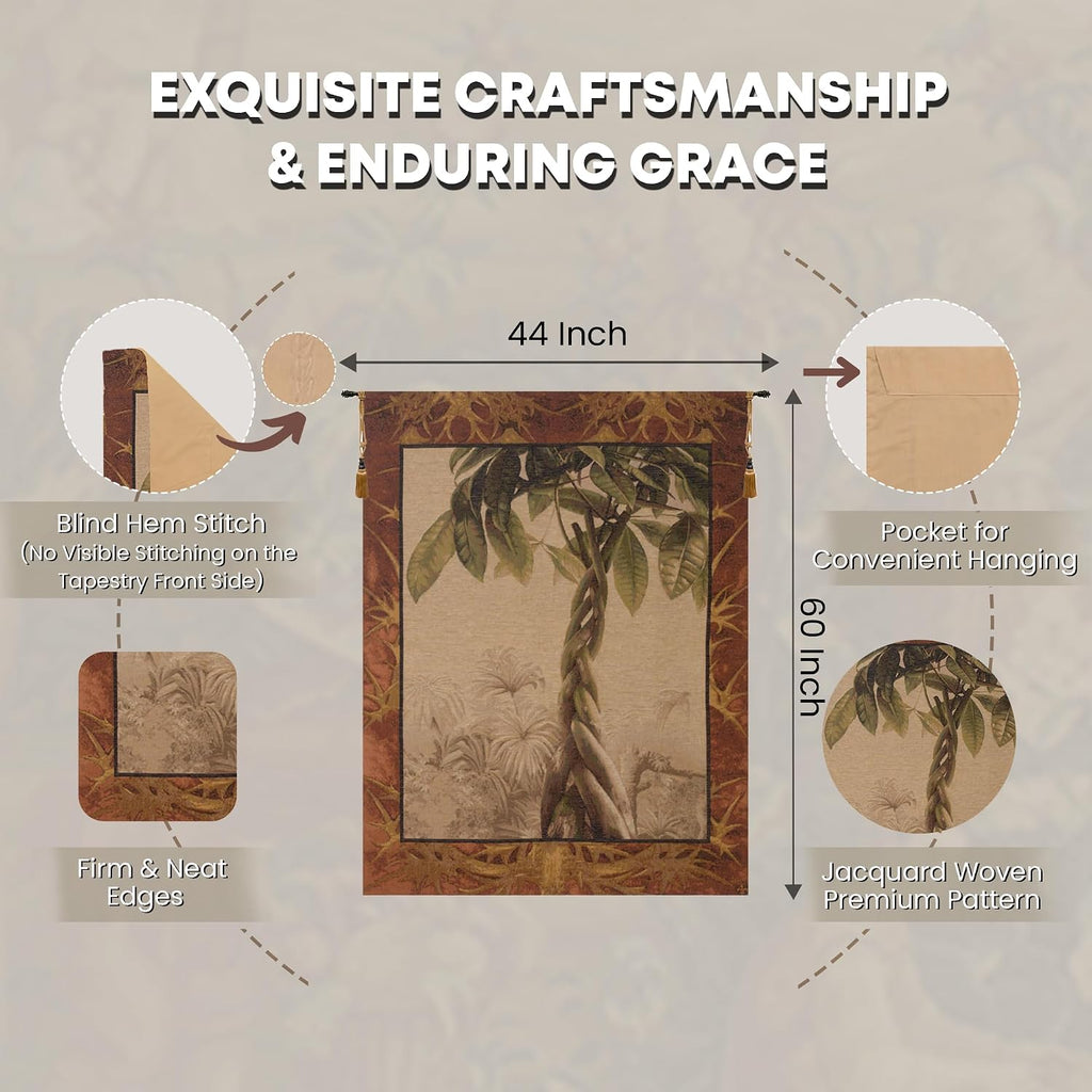 Charlotte Home Furnishings Inc. Le Ficus French Tapestry Wall Hanging, 60 X 44 Inch, Viscose Cotton And Polyester Blend Wall Art, Woven In France, Perfect For Home Decor And Wall Decor