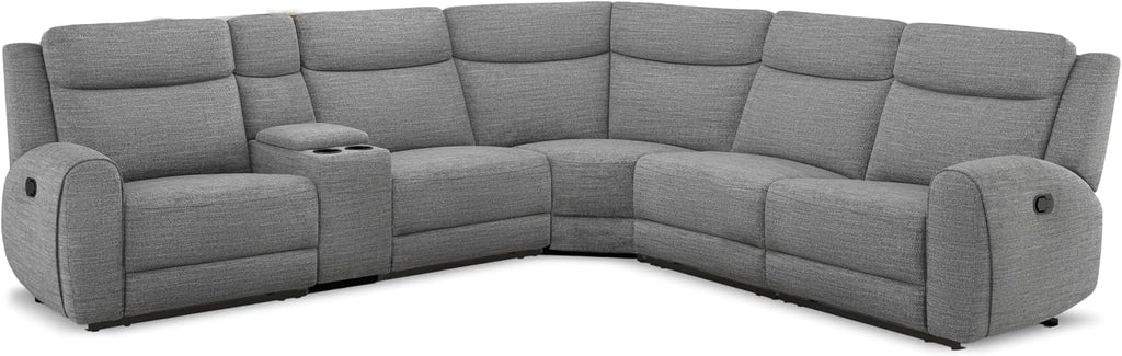 Furniture of America Cayvric Modern Reclining Sofa with Storage Console and Cup Holders, Sectional Recliner, L Shaped Couch for Living Room, Home Theater, Playroom, Grey