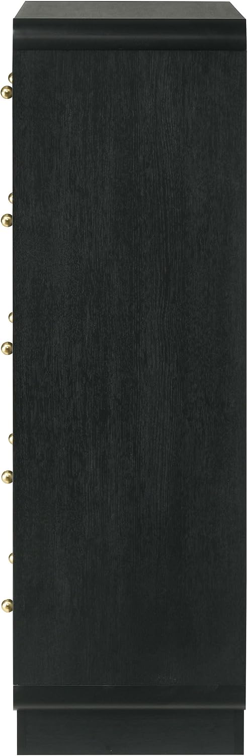 Coaster Home Furnishings - Cavelle - Wood - 5-Drawer Chest with Brass Ball Knobs, Flat Panel Fronts and Metal Glides - Mid-Century Modern - Bedroom - Black - 223665
