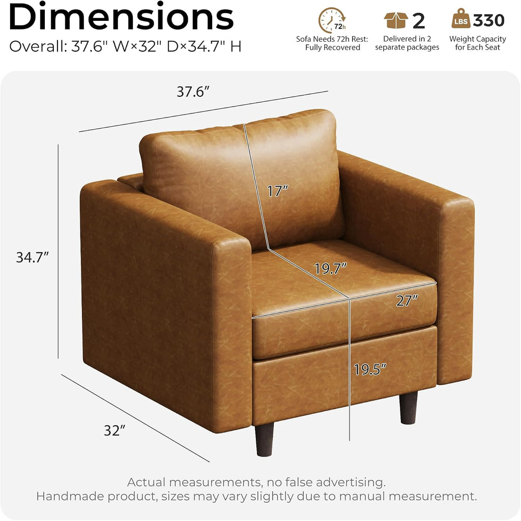 ABCASA Faux Leather Oversized Accent Chair with Storage Deep Seat Single Sofa Large Reading Armchair for Living Room Bedroom Office Brown
