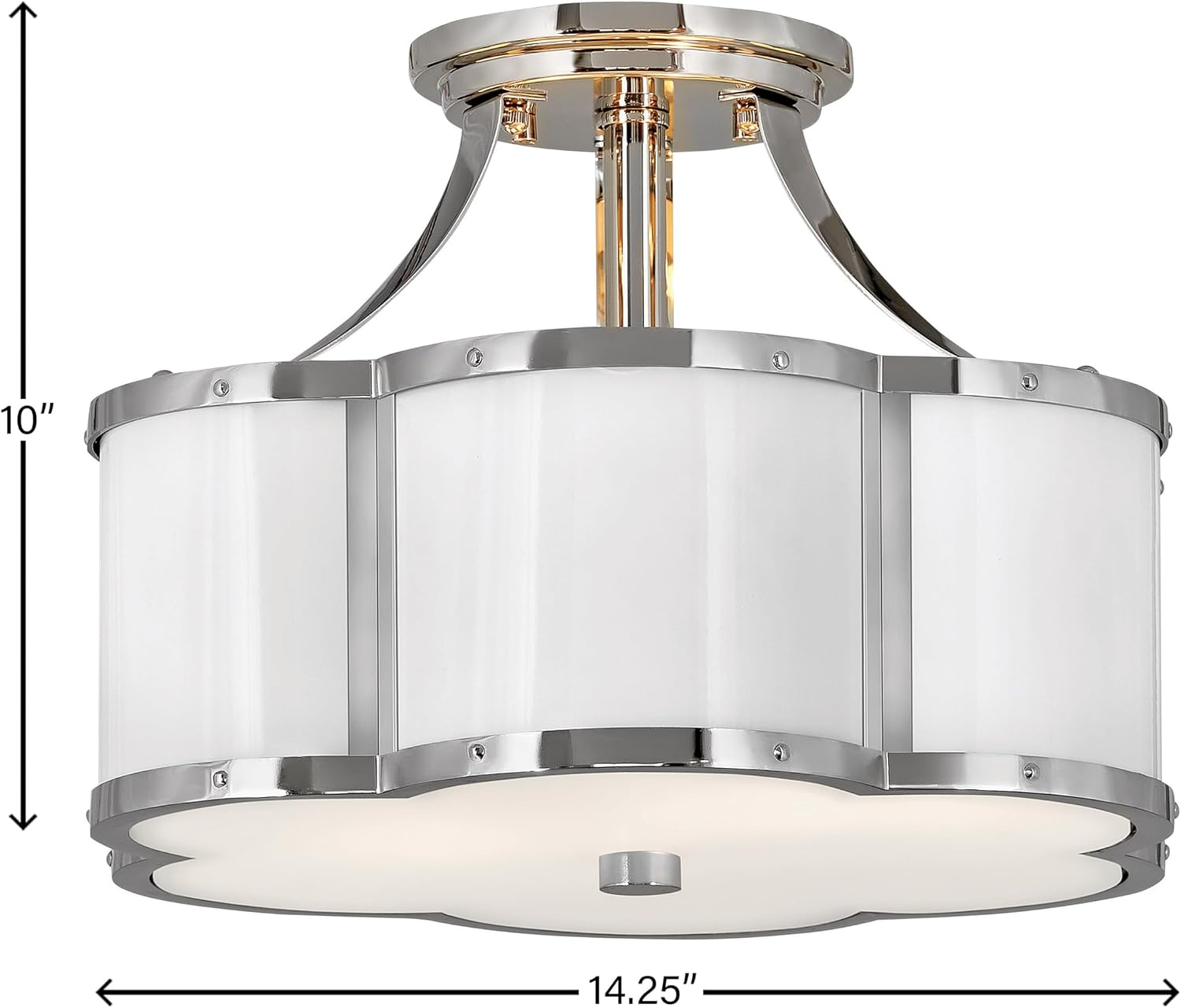 Hinkley Chance Two Light Medium Semi-Flush Mount Fixture, Classic, Timeless Details, Etched Lens, Polished White w/Polished Nickel Accents