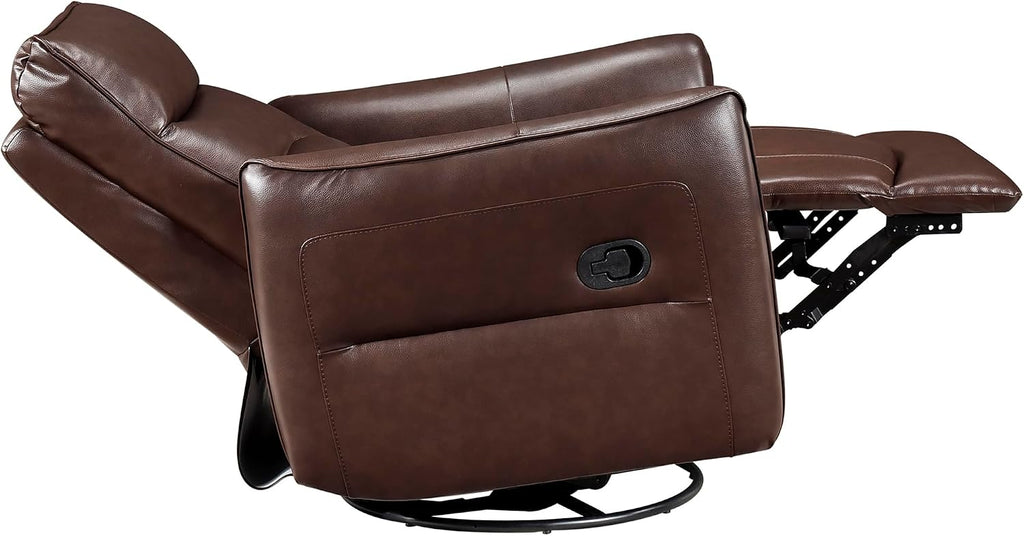Lexicon Swivel Glider Reclining Chair, Top Grain Leather Match Manual Recliner, Comfy Nursery Glider Recliner, Swivel Reclining Chair for Living Room/Office/Bedroom/Apartment, Brown