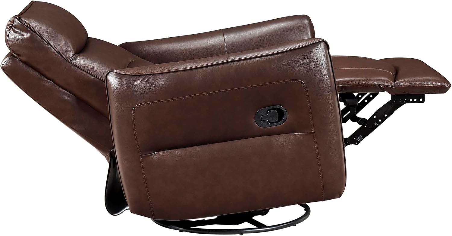 Lexicon Swivel Glider Reclining Chair, Top Grain Leather Match Manual Recliner, Comfy Nursery Glider Recliner, Swivel Reclining Chair for Living Room/Office/Bedroom/Apartment, Brown