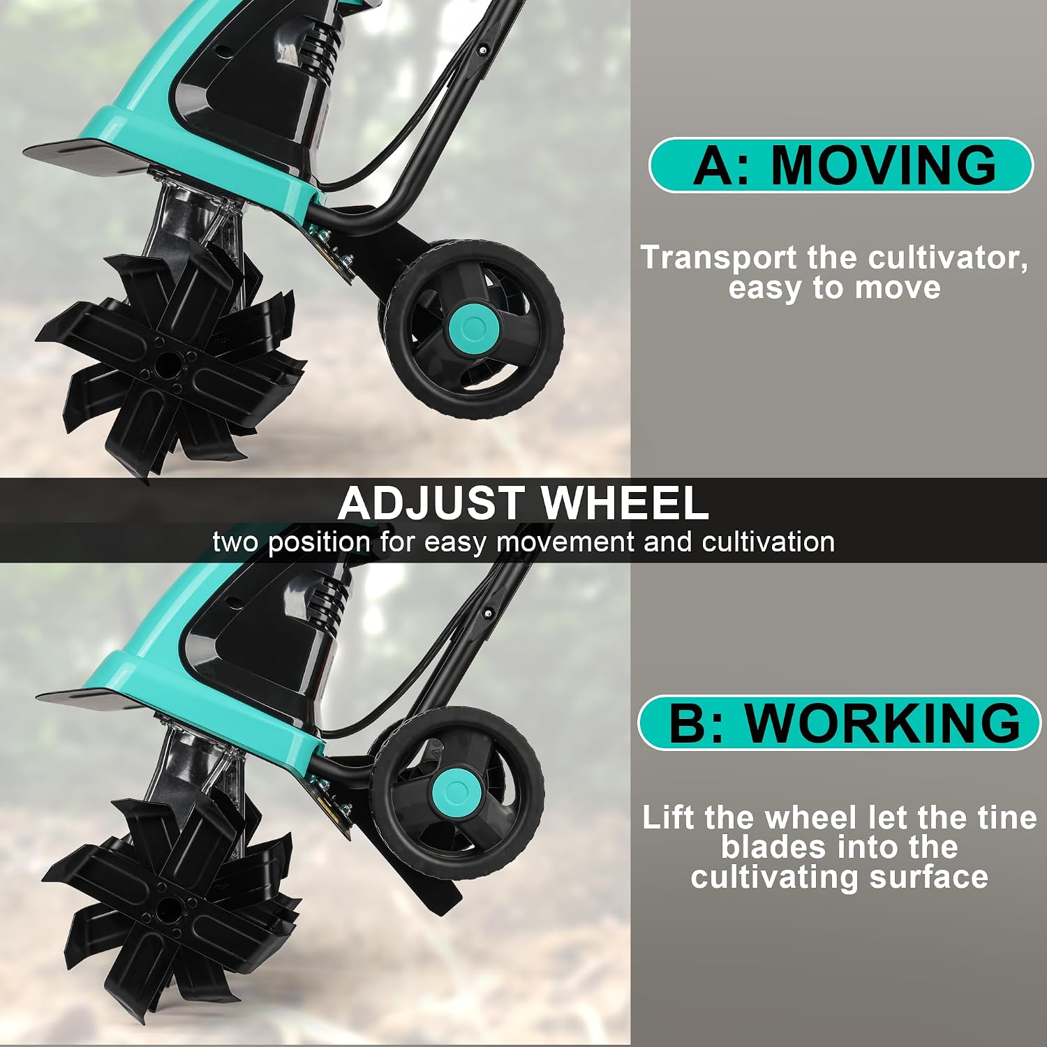 IncwBo 13.5 Amp 12 Inch Electric Tiller/Cultivator with 4 Steel Tines, 8'' Tilling Depth Small Garden Tiller for Gardening, Corded Rototiller with Adjustable Wheels