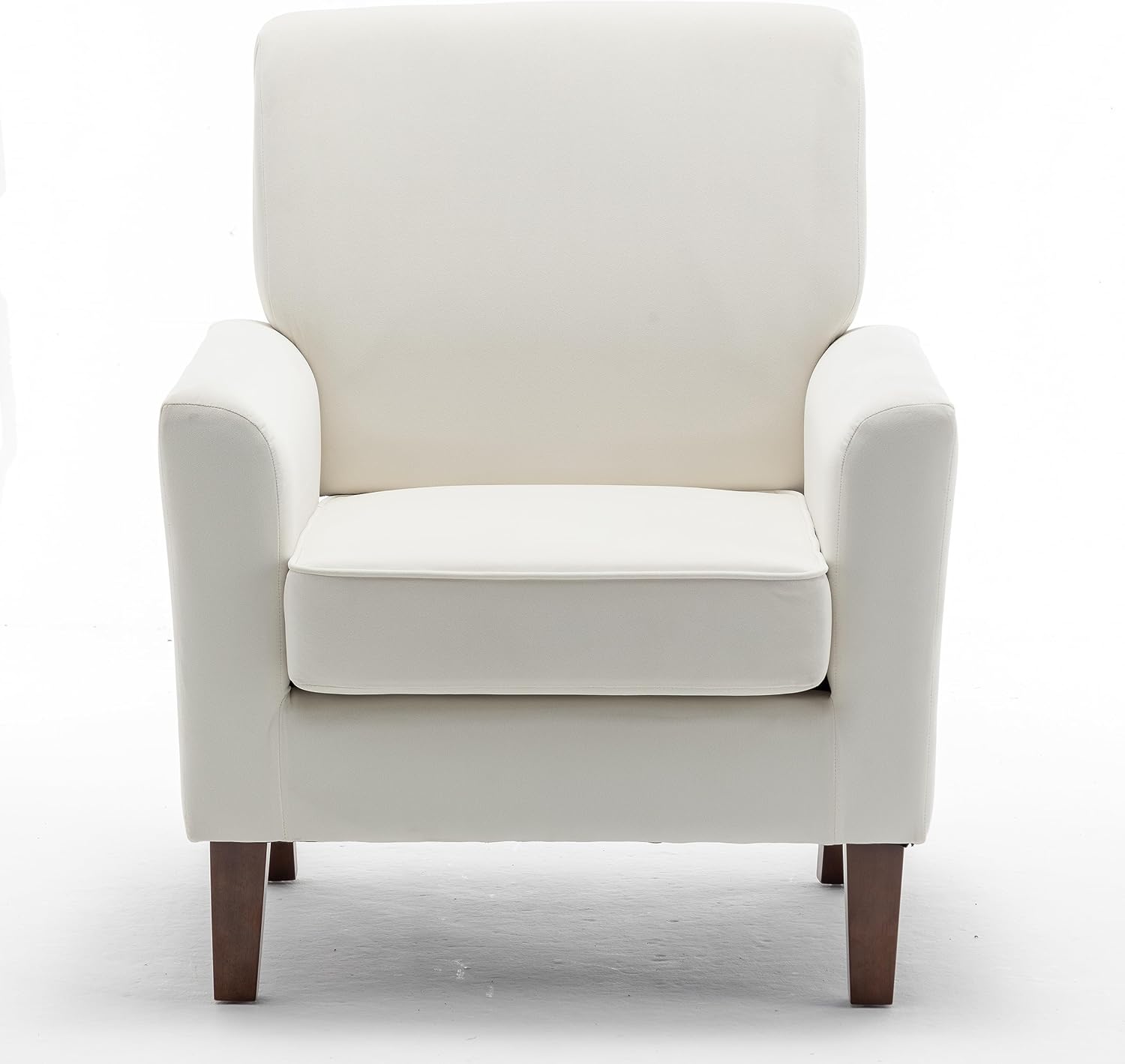 Container Furniture Direct Contemporary Accent Arm Chair with Birch Wood Frame and Velvet Upholstery, Armchair for Office and Living Room Decor, Removable Cushions, Beige