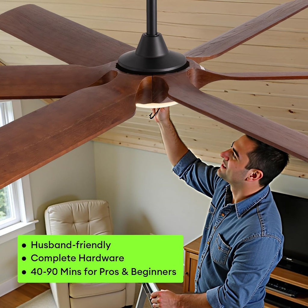 72 Inch Black Ceiling Fans with Lights, Reversible Quiet DC Motor, Modern Wood Ceiling Fan with Light and Remote Control, Energy Efficient Indoor/Outdoor Use, Matte Black
