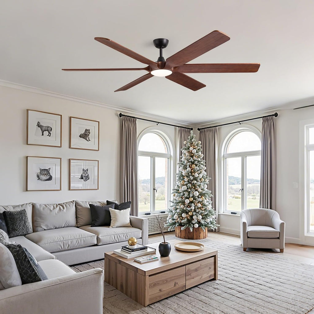72 Inch Black Ceiling Fans with Lights, Reversible Quiet DC Motor, Modern Wood Ceiling Fan with Light and Remote Control, Energy Efficient Indoor/Outdoor Use, Matte Black