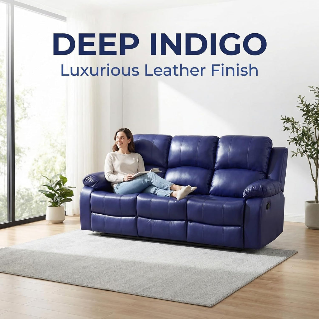 2-Piece Manual Leather Recliner Sofa Set, Adjustable Backrest Reclining Loveseat Sofa & Recliner Chair with Convertible Middle Coffee Table for House, Home Theater, Dark Blue