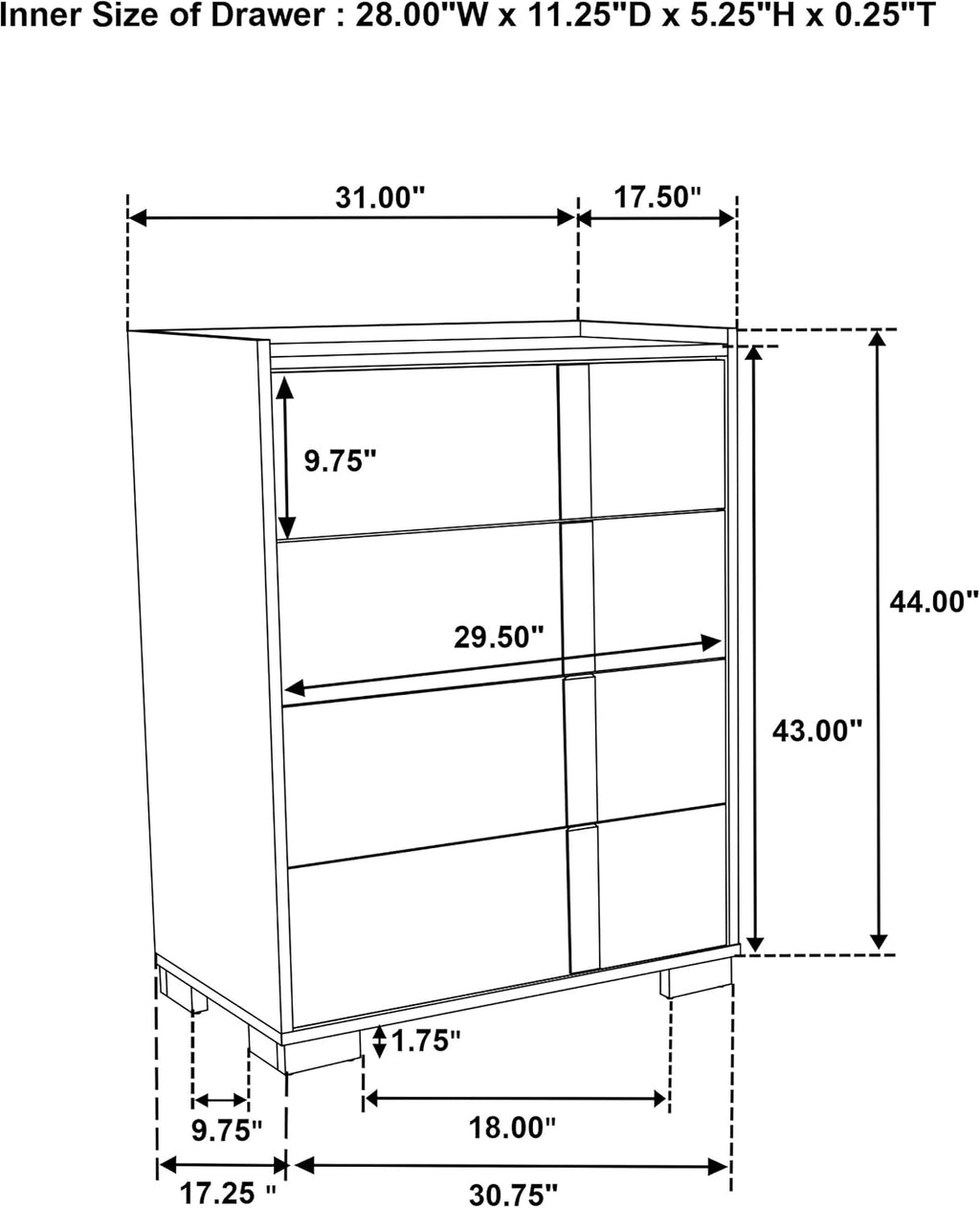 Coaster Home Furnishings - Hyland - Wood - 4-Drawer Chest with Metal Glides, Two-Tone Design and Natural-Finished Hardware - Coastal - Bedroom - Natural - 215655