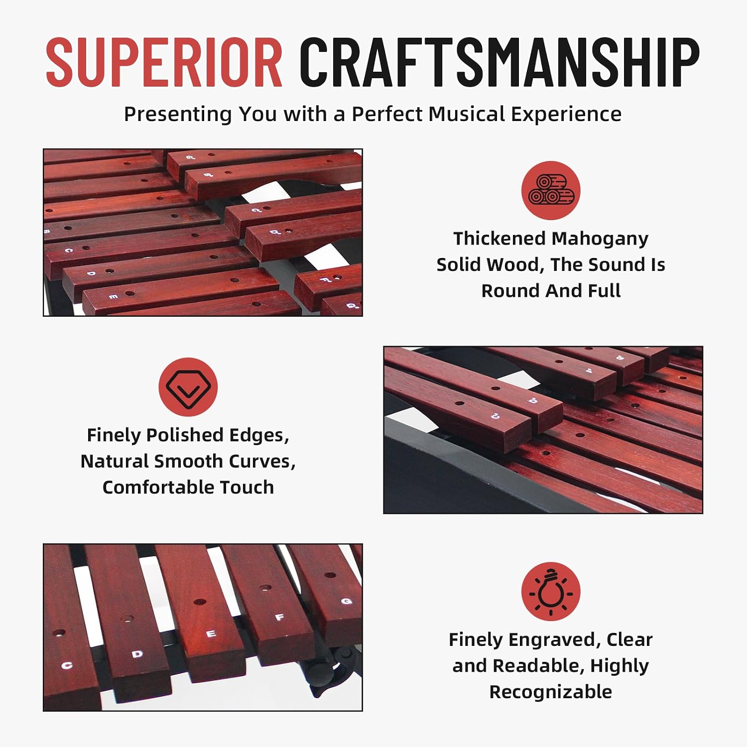 Marimba,37-key wooden Xylophone, complete with two pairs of mallets in different tones and an adjustable stand; a professional marimba suitable for beginners and students