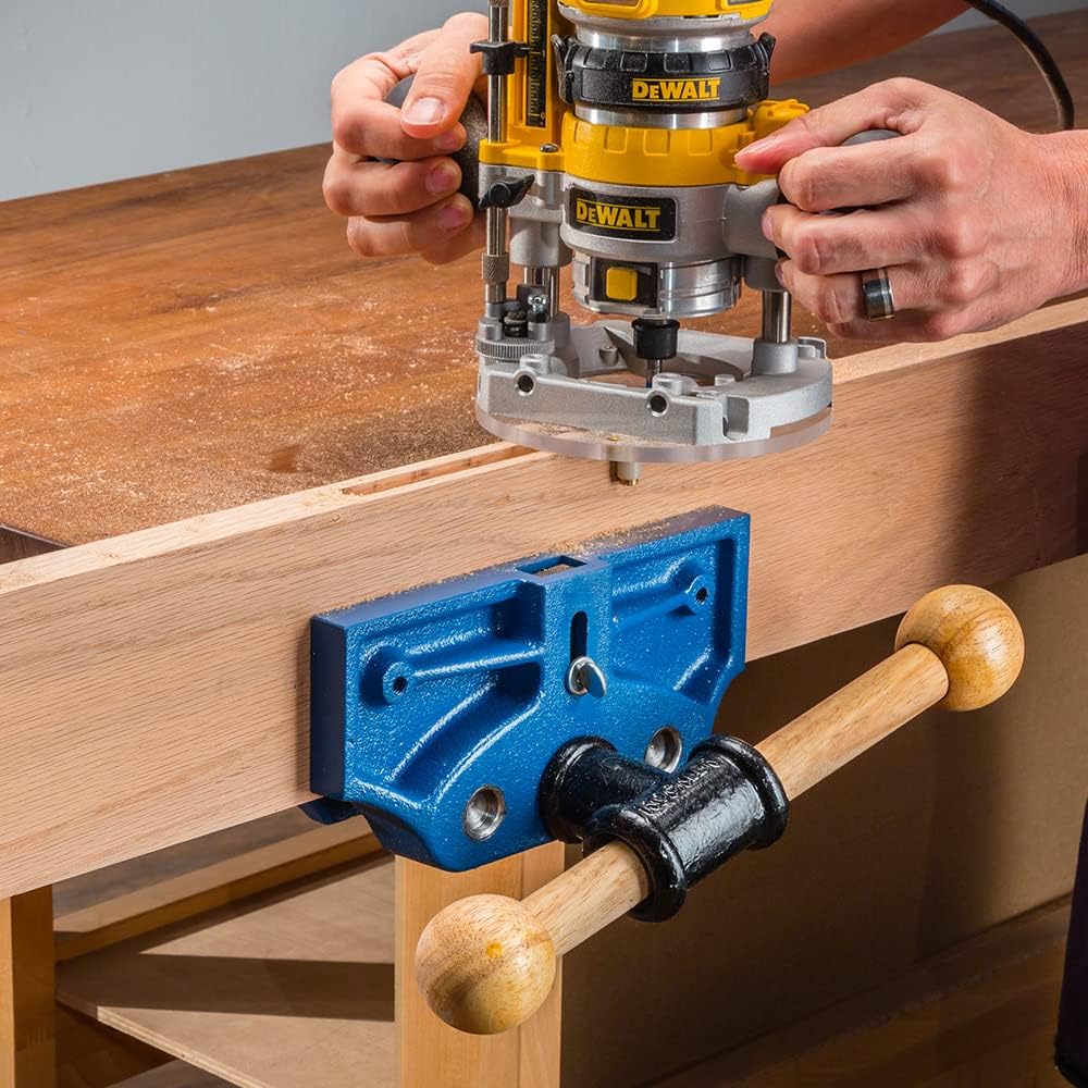 Rockler 9 Inch Quick Release Workbench Vise - Heavy Duty Bench Vise for Woodworking - Cast Iron Table with 13 Inch Jaw Opening, Woodworking Bench Clamp with Adjustable Dog for Panels.