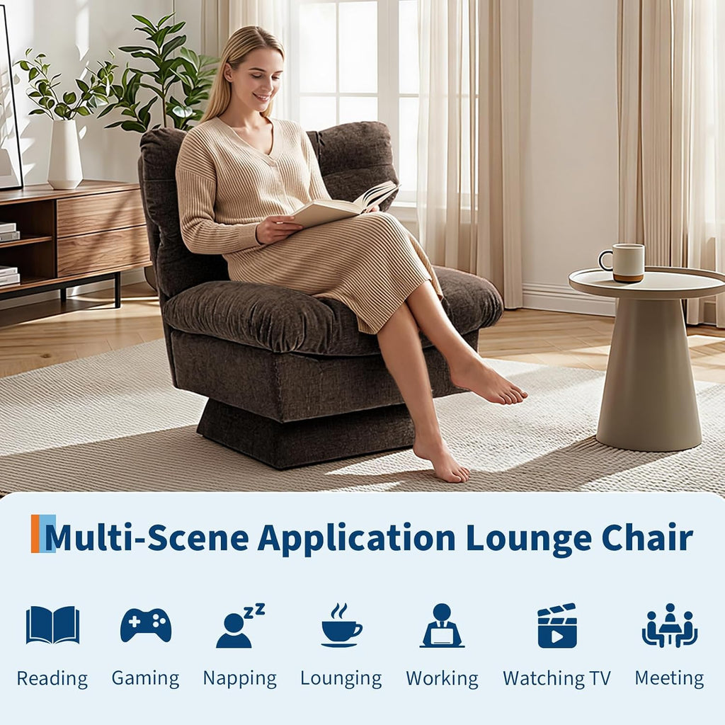 GarveeHome Chenille Swivel Accent Chair,360°Comfy Modern Sofa Chair with Oversize Base,20.8in Extended Seat with Cozy Cotton Filling,300Lb Max Load Accent Chair for Living Room, Bedroom, Office