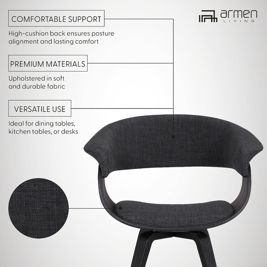 Armen Living Summer Mid Century Modern Dining Accent Chair for Table Kitchen Desk Vanity in Charcoal Fabric and Black Wood Finish