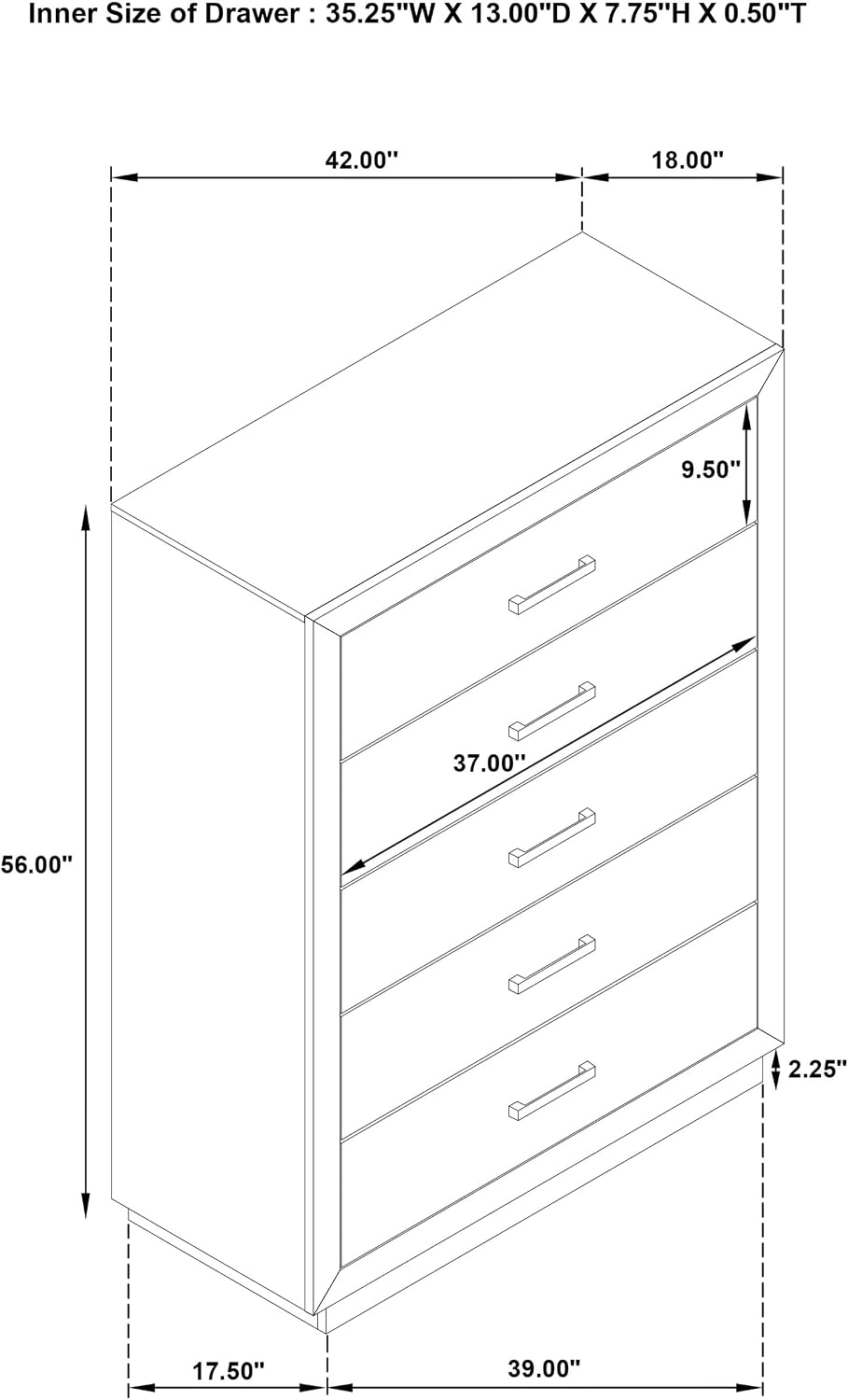 Coaster Home Furnishings - Kenora - Wood - 5-Drawer Chest with Chrome Bar Pulls, Mitered Trim and Recessed Base - Transitional - Bedroom - Barley Brown - 224855