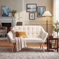 48'Small Loveseat Sofa, Modern Sherpa Upholstered Mini Couch 2-Seater Fluffy Love Seat with Quilting Backs and Wood Legs for Living Room, Bedroom and Small Space, White