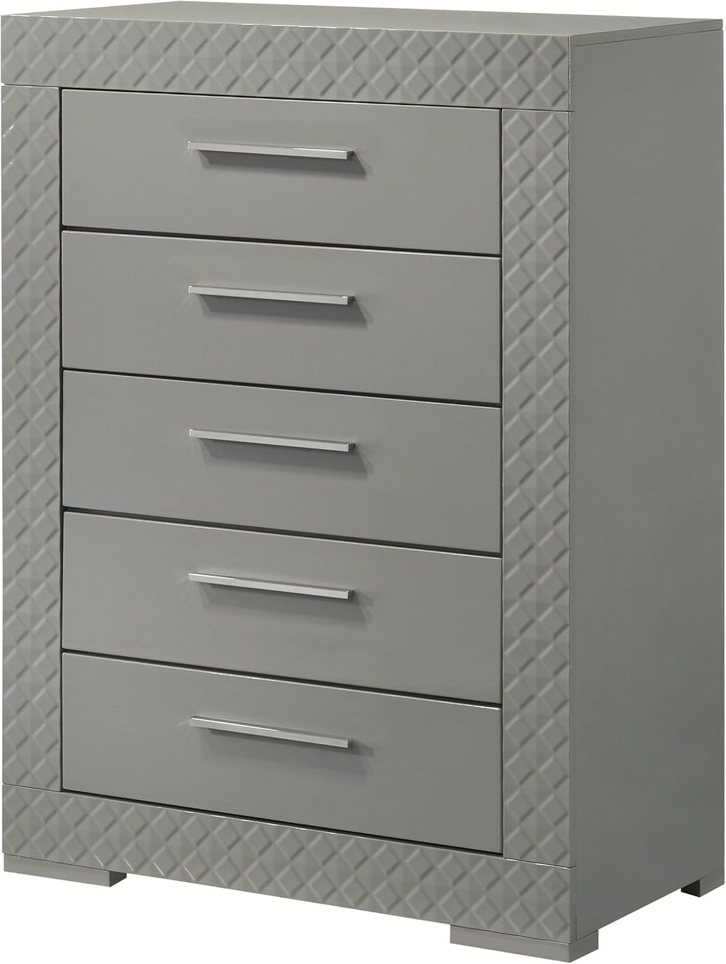 Coaster Home Furnishings - Ives - Wood - 5-Drawer Chest with 3-Dimensional Diamond Tile, Felt-Lined Top Drawer and Metal Glides - Contemporary - Bedroom - Grey High Gloss - 224975