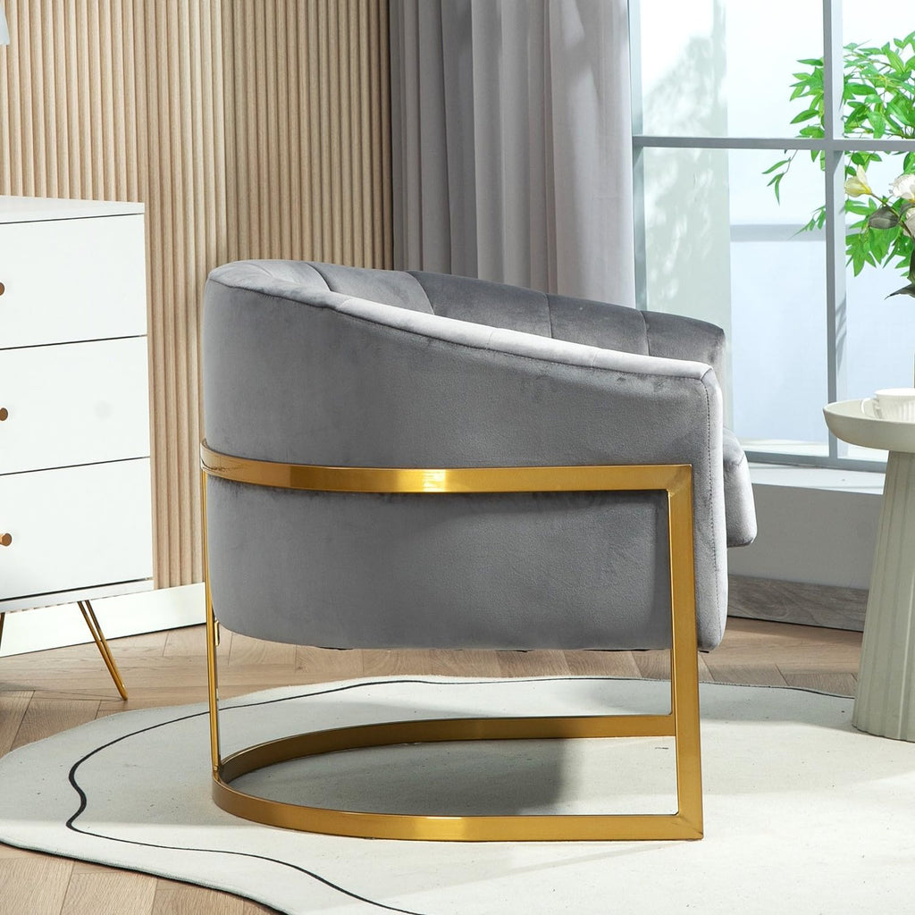 Container Furniture Direct Velvet Modern Accent Armchair - Luxury Gold Frame | Versatile Seating for Living Room, Bedroom, Office, Grey