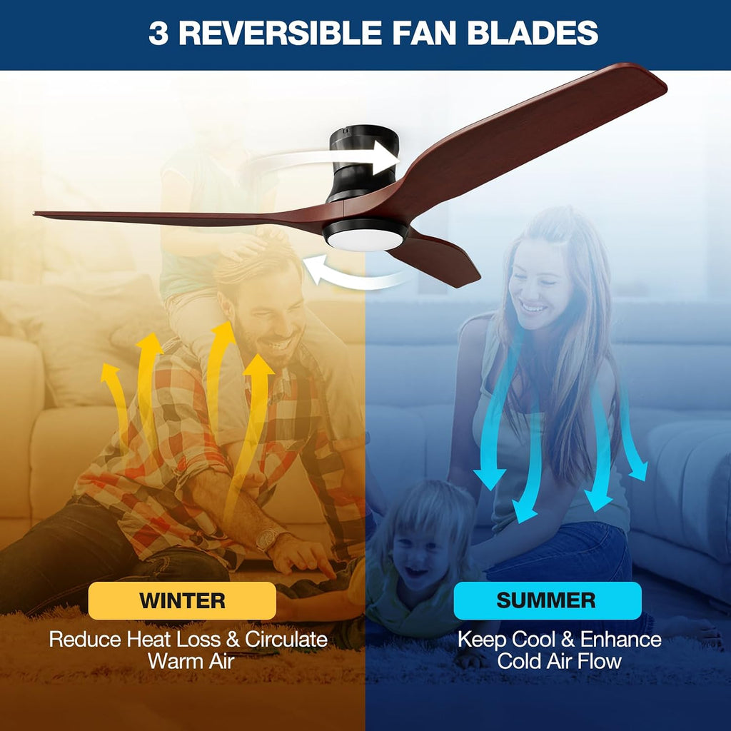 Smart 52' Wood Flush Mount Ceiling Fan for Bedroom, Red Walnut | Quiet DC Motor, WiFi Alexa Voice Control, High CFM Dimmable LED, Low Profile, Reversible, 6 Speeds Adjustment, Time Setting