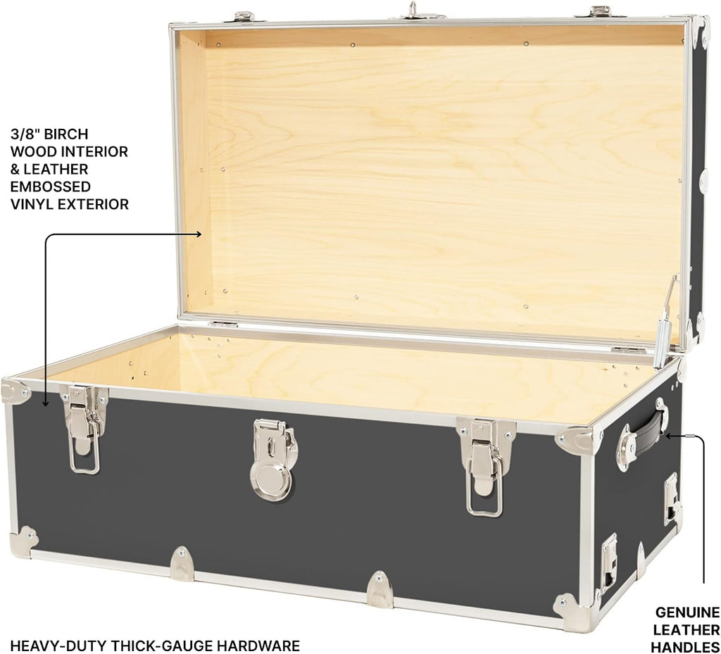 Rhino Trunk & Case Classic Camp & College Trunk with Wheels. 30'x17'x13', 1500+ lbs Capacity - Many Colors, Soft-Close Lid. Strong, USA Made Summer Camp Footlocker and Secure Dorm Storage Chest