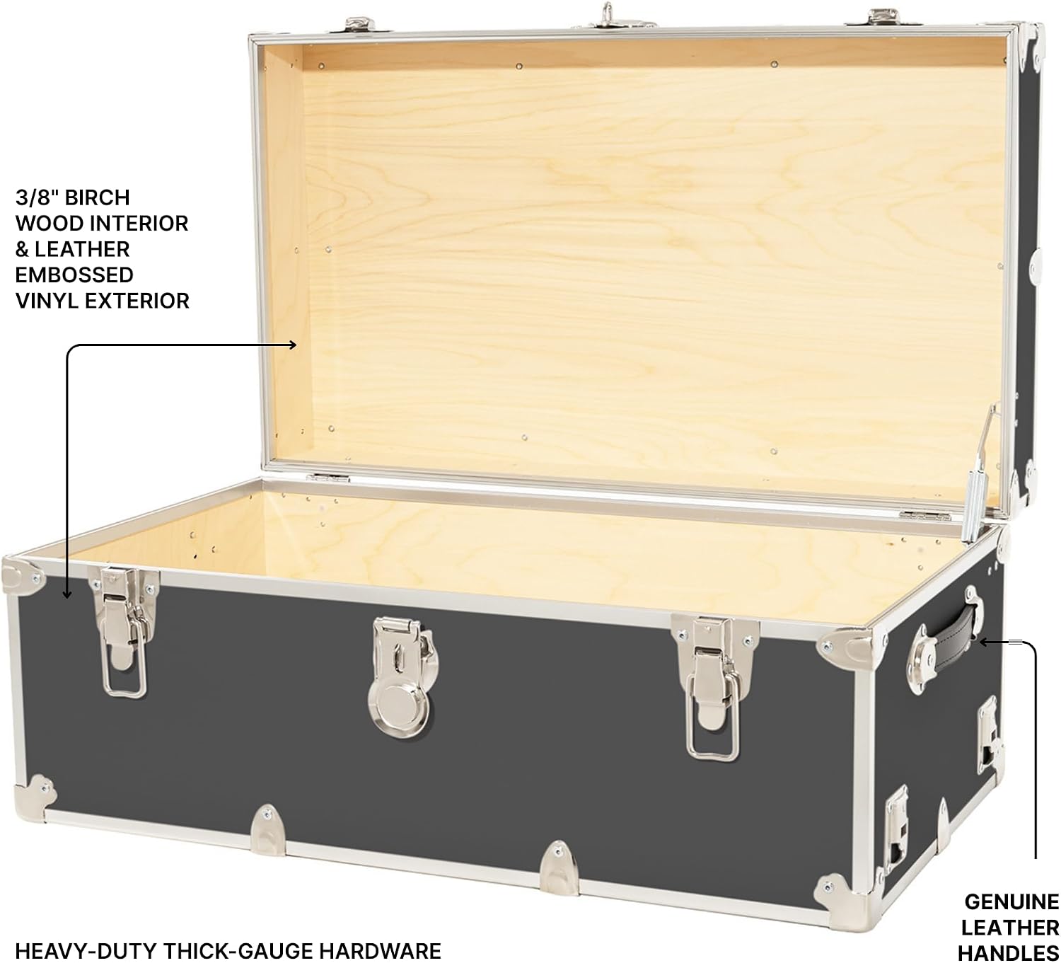 Rhino Trunk & Case Classic Camp & College Trunk with Wheels. 30'x17'x13', 1500+ lbs Capacity - Many Colors, Soft-Close Lid. Strong, USA Made Summer Camp Footlocker and Secure Dorm Storage Chest