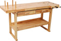 Montary 60' Professional Rubberwood Workbench with 2 Drawers & Open Shelf, Natural Finish Work Bench with Adjustable Handle for Garage, Woodworking Carpenter Workshop & Home Use