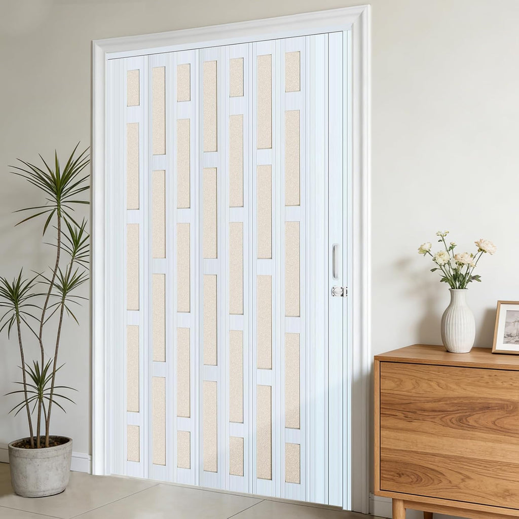 DIYHD 60X96in Accordion Door, Large PVC Folding Door with Frosted Acrylic Panel for Privacy & High Light Transmission – Ideal for Oversized Openings, Space-Saving Closet or Room Divider