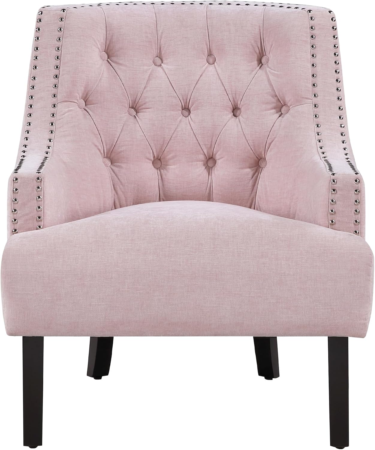 Lexicon Accent Chair Reading Chair Comfy Chair for Bedroom, Upholstered Armchair with Solid Wood Frame, Tufted Cushion Nail Head Trim, Single Sofa Chair for Living Room, Office, Pink Chenille
