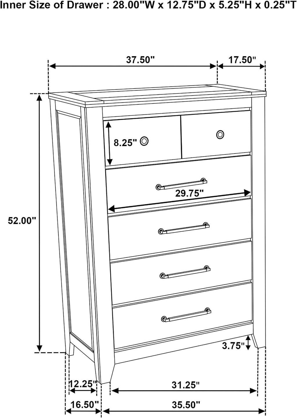 Coaster Home Furnishings - Hazlewood - Wood - 5-Drawer Chest with Bar Pull Handles, Full Extension Glides, Rustic Style and Tip-Over Restraint - Bedroom - Vineyard Oak - 207535